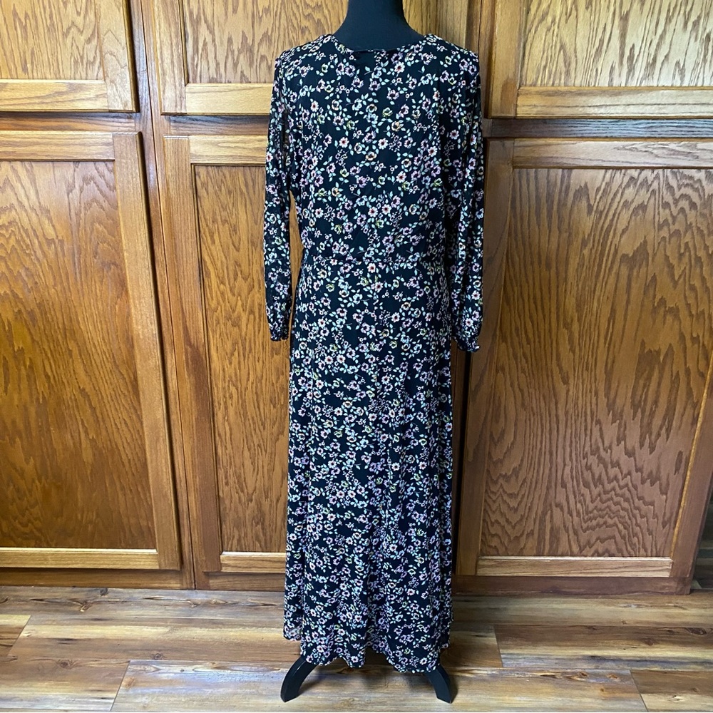 ☘️3/$15 Allison Brittney size PXL Black Floral Long Sleeve Dress - Picture 2 of 3
